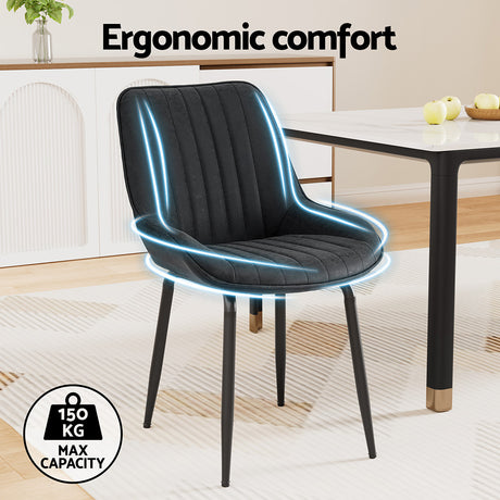 Artiss 2x Dining Chairs Retro PU Leather Kitchen Lounge Cafe Accent Chair Black