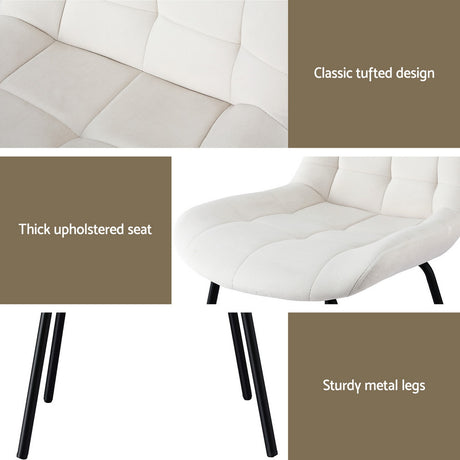Artiss 4x Dining Chairs Velvet Tufted Kitchen Lounge Cafe Accent Chair Beige