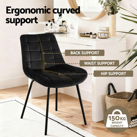 Artiss 4x Dining Chairs Velvet Tufted Kitchen Lounge Cafe Accent Chair Black