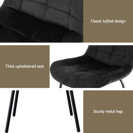 Artiss 4x Dining Chairs Velvet Tufted Kitchen Lounge Cafe Accent Chair Black