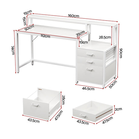 Artiss Computer Desk Home Office Study Table Desks w/Drawers Open Shelf White 160CM