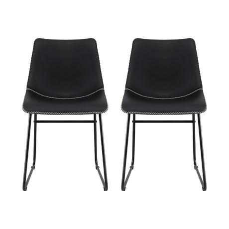Artiss 2x Dining Chairs Retro PU Leather Kitchen Lounge Cafe Accent Chair Black