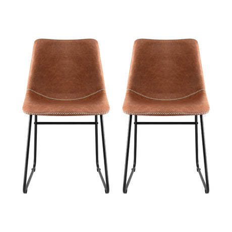 Artiss 2x Dining Chairs Retro PU Leather Kitchen Lounge Cafe Accent Chair Brown