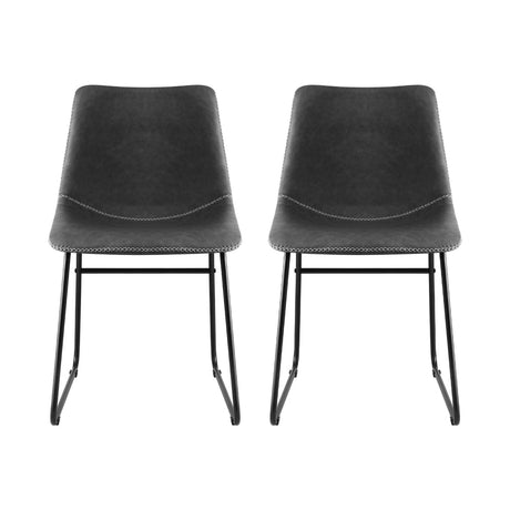 Artiss 2x Dining Chairs Retro PU Leather Kitchen Lounge Cafe Accent Chair Grey