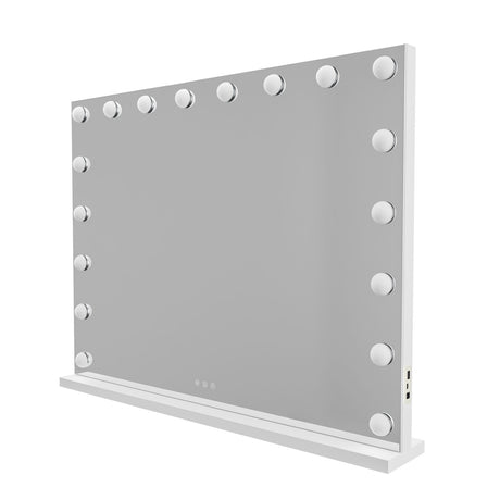 Beauty Mirror with 18 LED Bulbs, Colour Settings, White Frame, and USB A and C Ports