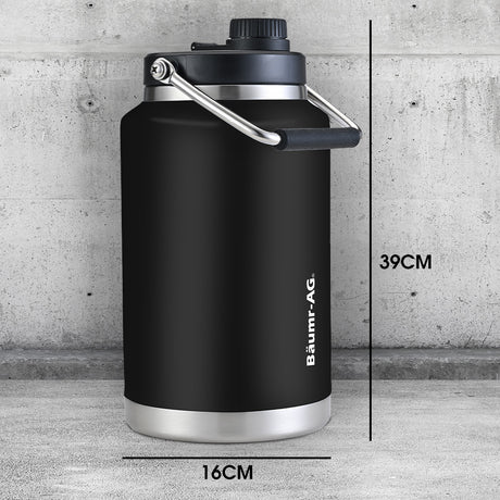 BAUMR-AG 3.8L Double Wall Insulated Stainless Steel Water Bottle, Drink Jug with Handle, Black