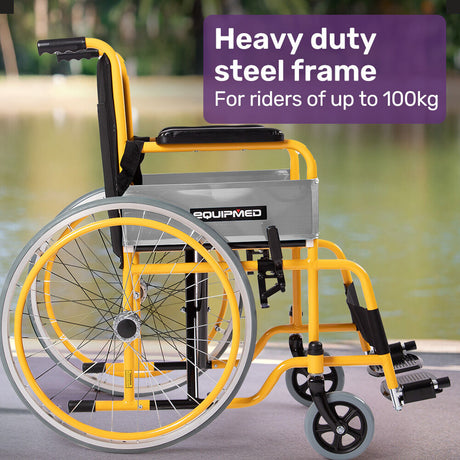 EQUIPMED Kids Paediatric Wheelchair, 100kg Rated, 110-140cm Rider Height, Quick Folding, Adjustable Footrests, 22