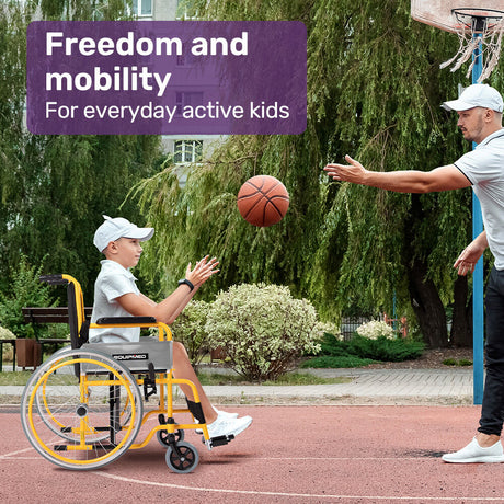 EQUIPMED Kids Paediatric Wheelchair, 100kg Rated, 110-140cm Rider Height, Quick Folding, Adjustable Footrests, 22