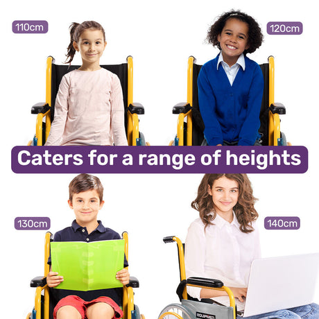 EQUIPMED Kids Paediatric Wheelchair, 100kg Rated, 110-140cm Rider Height, Quick Folding, Adjustable Footrests, 22