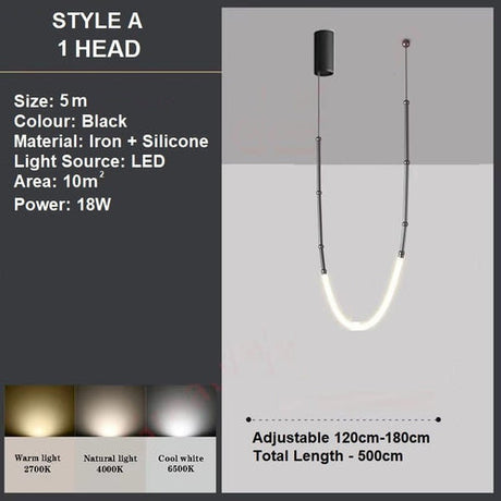BAMDECOR Minimalistic Retro LED Minimalism Designer Lustre Hanging Lamps Slender-Shape LED Pendant Light (Black)