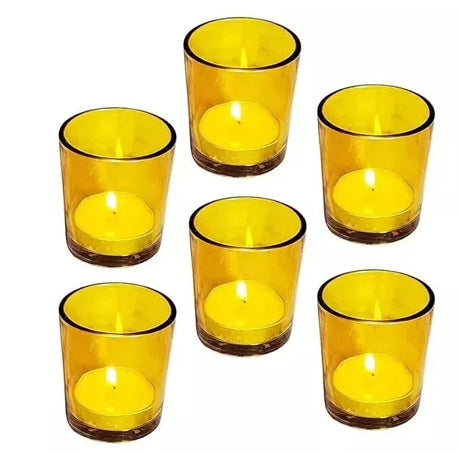 10 Pack Yellow Glass Votive Candle Holders Table Centreoieces Xmas Wedding Anniversary Event Recption Party Function or Home Decor