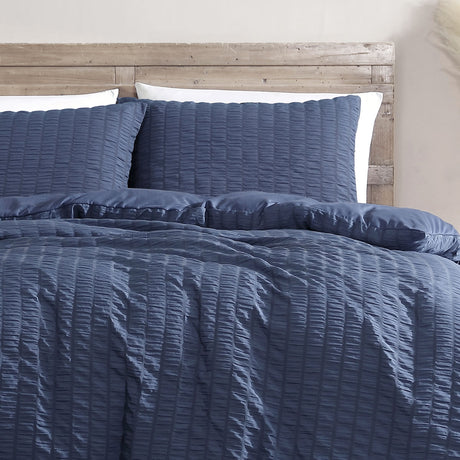 Ardor Byron Navy Seersucker Quilt Cover Set Queen