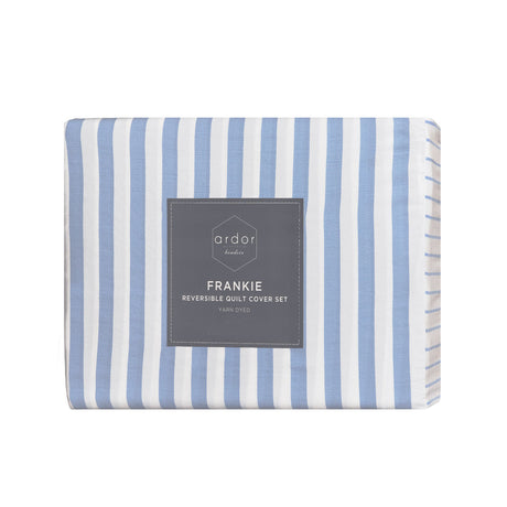 Ardor Frankie Blue Stripe Yarn Dyed Reversible Quilt Cover Set Queen
