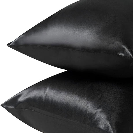 Pair of Standard Satin Silk Pillowcases with Envelope Closure 51 x 76 cm Black