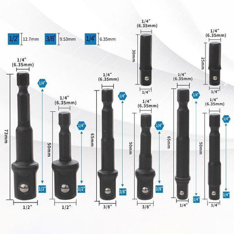 8PCS Power Drill Socket Adapter Extension Set Impact Nut Driver Hex Bit Tool Kit