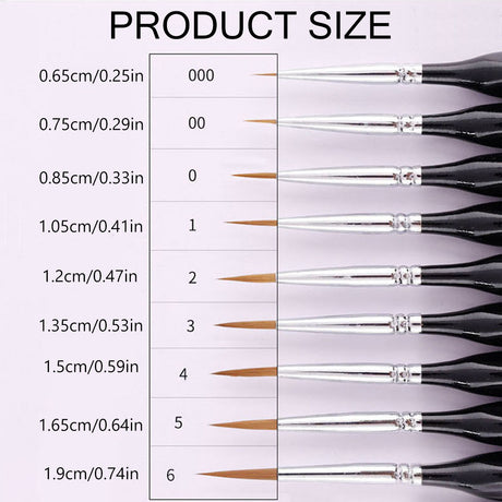 9PCS Fine Detail Paint Brush Set for Watercolour Gouache Acrylic Miniature Art