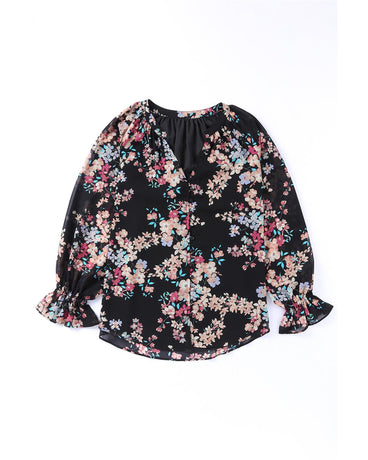 Azura Exchange Wildflower Print Chiffon Blouse - L
