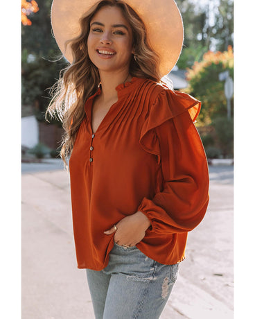 Azura Exchange Pleated V Neck Blouse - S