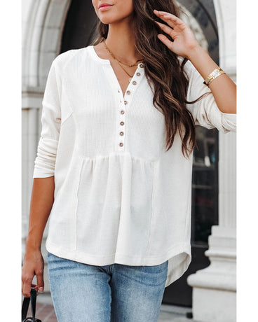 Azura Exchange Waffle Knit Half Button Henley Top