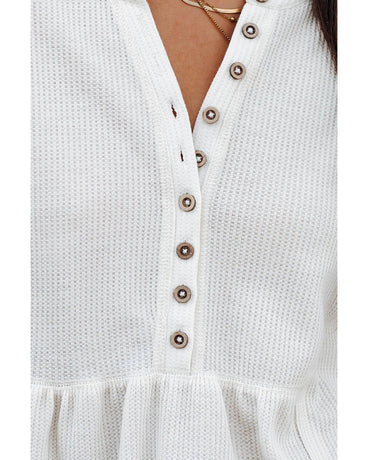 Azura Exchange Waffle Knit Half Button Henley Top