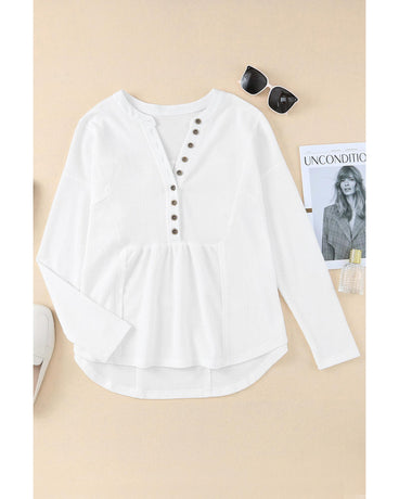 Azura Exchange Waffle Knit Half Button Henley Top