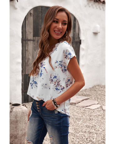 Azura Exchange Scalloped V Neck Short Sleeves Top - XL