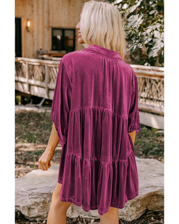 Azura Exchange Pitaya Pink 3/4 Sleeve Tunic Babydoll Velvet Shirt - L