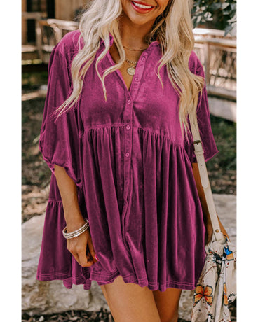 Azura Exchange Pitaya Pink 3/4 Sleeve Tunic Babydoll Velvet Shirt - M