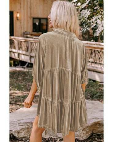 Azura Exchange Pale Khaki 3/4 Sleeve Tunic Babydoll Velvet Shirt - L
