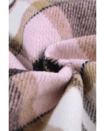 Azura Exchange Pink Geometric Plaid Print Pocketed Shacket - L