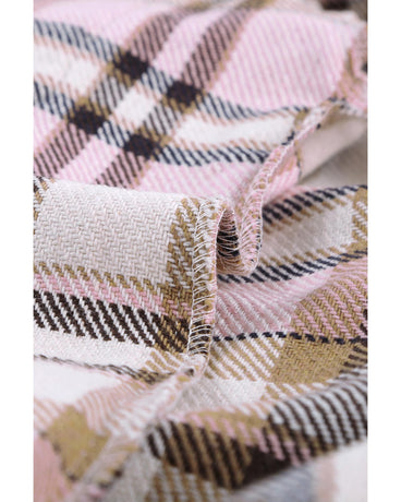 Azura Exchange Pink Geometric Plaid Print Pocketed Shacket - L
