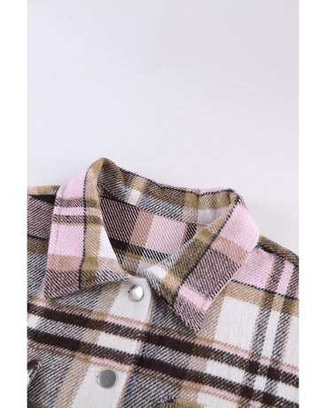 Azura Exchange Pink Geometric Plaid Print Pocketed Shacket - L