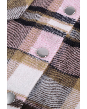 Azura Exchange Pink Geometric Plaid Print Pocketed Shacket - L