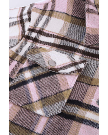 Azura Exchange Pink Geometric Plaid Print Pocketed Shacket - XL