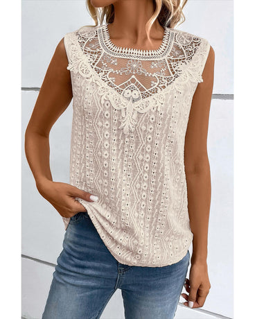 Apricot Guipure Lace Crochet Keyhole Back Tank Top