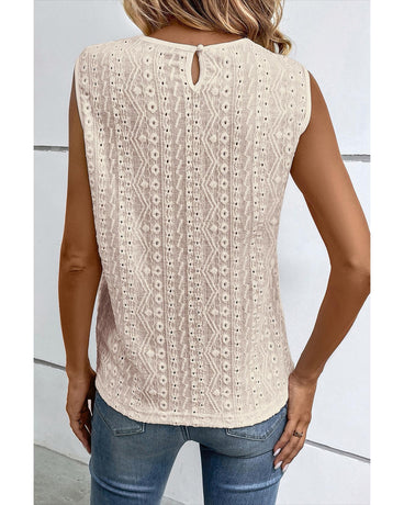Apricot Guipure Lace Crochet Keyhole Back Tank Top