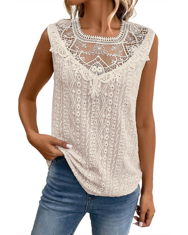 Apricot Guipure Lace Crochet Keyhole Back Tank Top