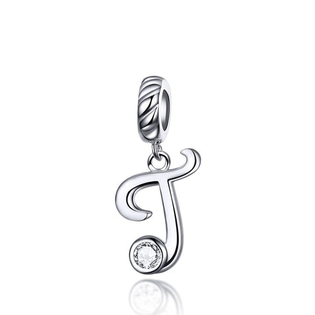 925 Sterling Silver Personalized Letter Pendant For Diy Bracelets And Necklaces Style - T