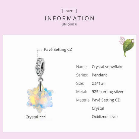 925 Sterling Silver Sparkling Snowflake Pendant For Diy Bracelets & Necklaces