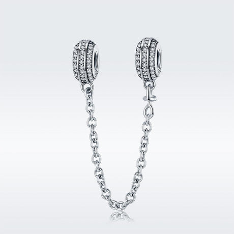 925 Sterling Silver Simple Diamond Beaded Bracelet Safety Chain