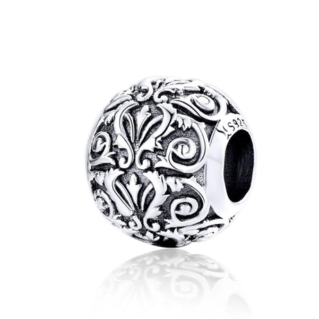 925 Sterling Silver Retro Flower Texture Beads For Diy Bracelets & Necklaces