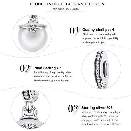 925 Sterling Silver Chic Pearl Charm For Diy Bracelets