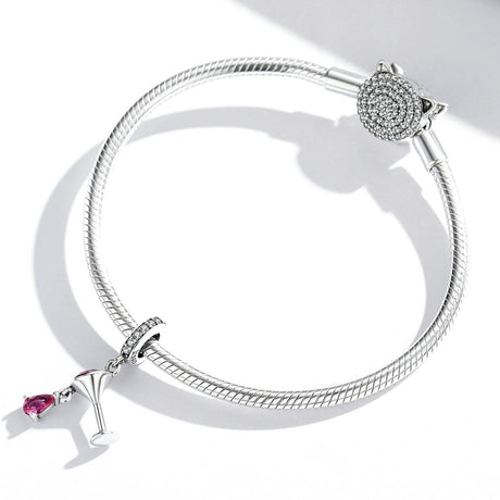 925 Sterling Silver Shimmering Wine Glass Pendant For Diy Bracelets & Necklaces