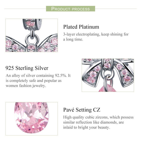 925 Sterling Silver Diy Pink Zircon Pendant With Bow