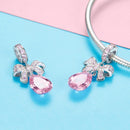 925 Sterling Silver Diy Pink Zircon Pendant With Bow
