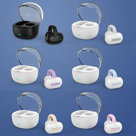Touch Bone Conduction Bluetooth Earphone with Charging Warehouse - Ear Clip Type - Black