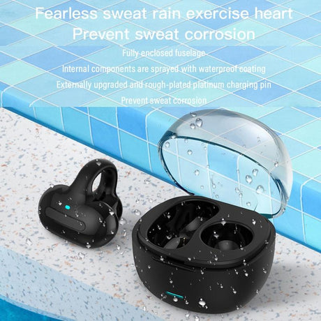 Touch Bone Conduction Bluetooth Earphone with Charging Warehouse - Ear Clip Type - Black