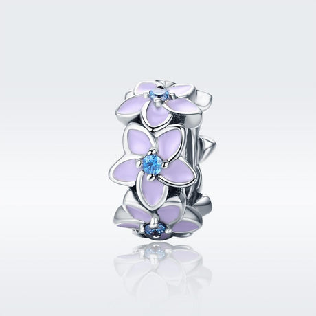 925 Sterling Silver Purple Flower Bracelet With Diamond Beads