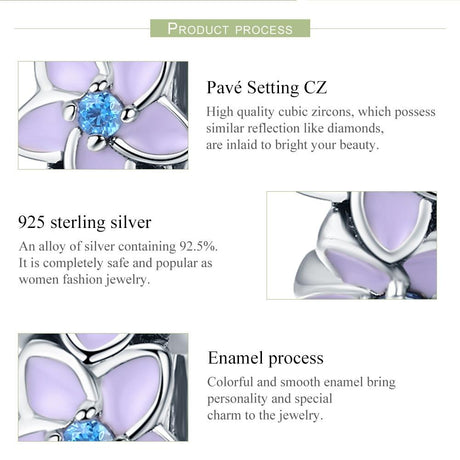 925 Sterling Silver Purple Flower Bracelet With Diamond Beads