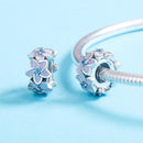 925 Sterling Silver Purple Flower Bracelet With Diamond Beads